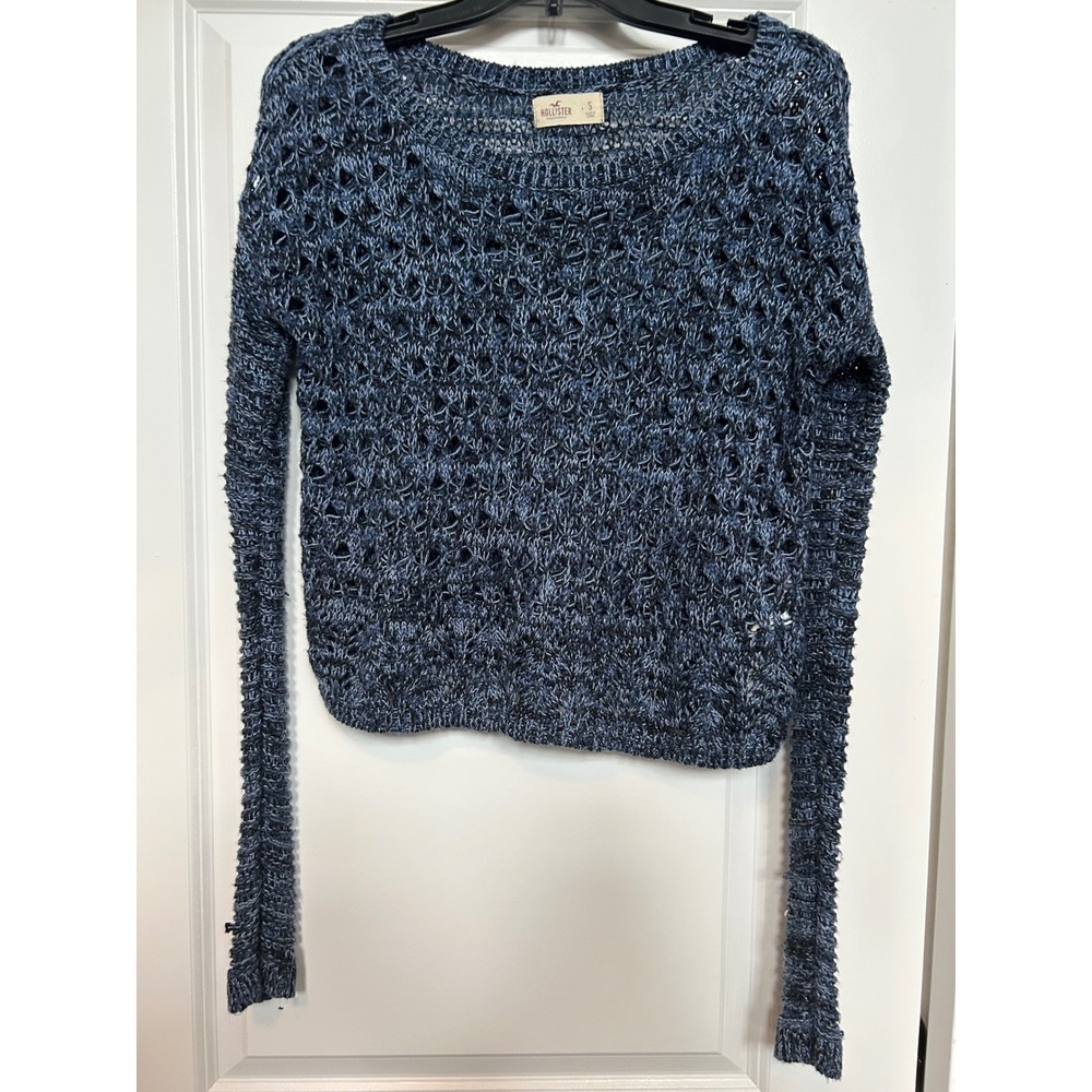 Hollister Blue Small Marled Knit Sweater Cropped Long Sleeve Casual‎ Boho Y2K